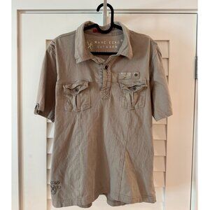 Marc Ecko Unltd / Men's Collared Henley Shirt (Size M, Lightweight, Taupe)